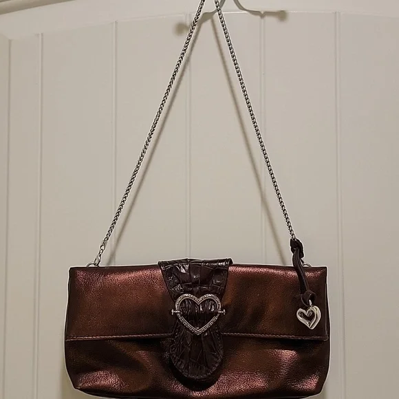 Brighton Scarlet Bronze Fold Over Silver Chain Leather Bag - Picture 8 of 8